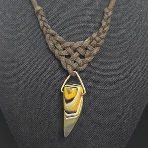 Agate Carved Tooth Braided Leather Cord Necklace